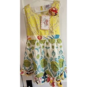 NWT Ann Loren girl floral print swirly dress 7/8 ruffle‎ hem